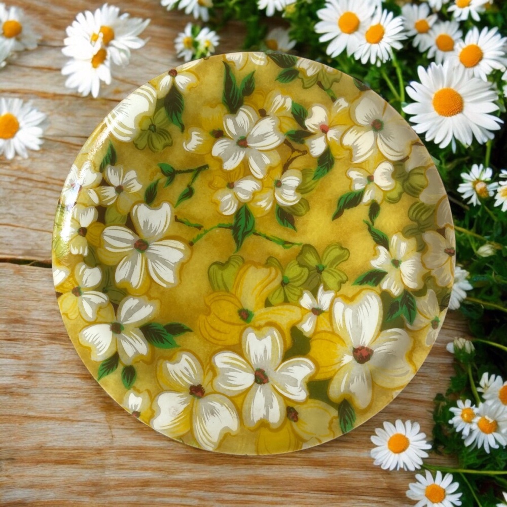 Vintage MCM 13" Round Fiberglass Flora Serving Platter Tray